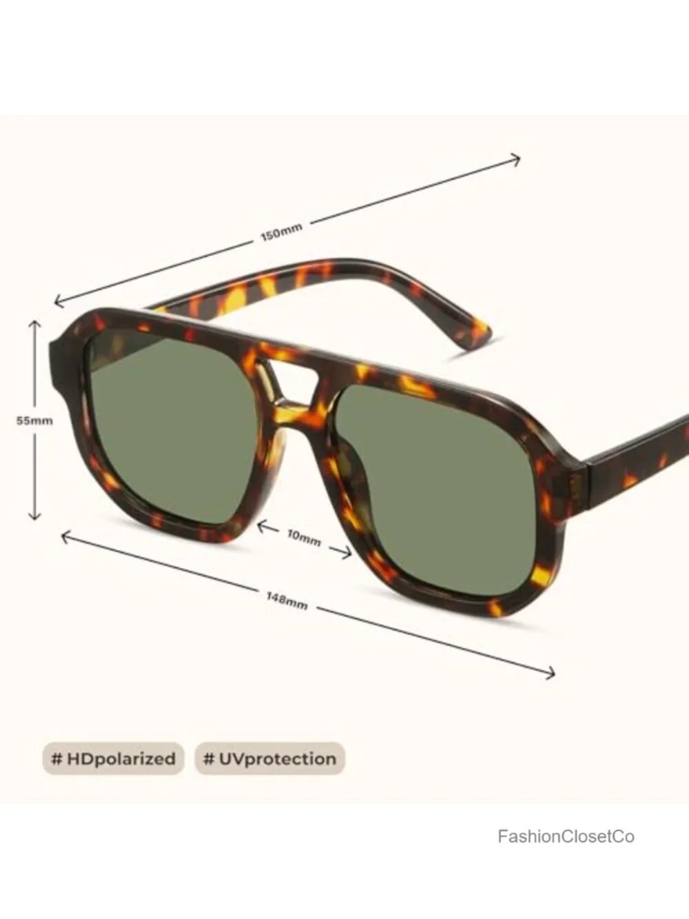 Polarized Square Aviator Sunglasses for Women Men UV400 Protection Retro